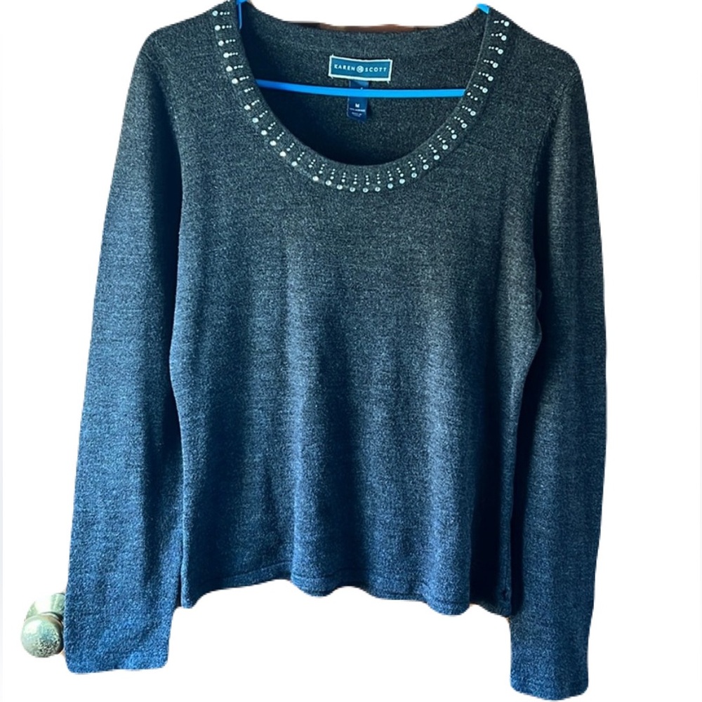 Karen Scott Tiny Beaded Scoop Necked lightweight sweater